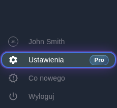 Przycisk Ustawienia firm w lewym dolnym rogu interfejsu