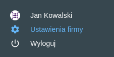 Przycisk Ustawienia firm w lewym dolnym rogu interfejsu