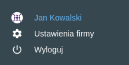 Lokalizacja imienia i nazwiska użytkownika w lewym dolnym rogu ekranu