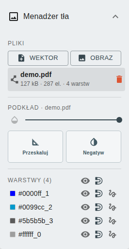 Menadżer tła – warstwy projektu