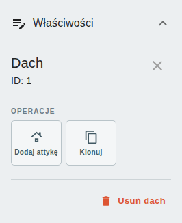 Panel szczegółów – widok właściwości dachu