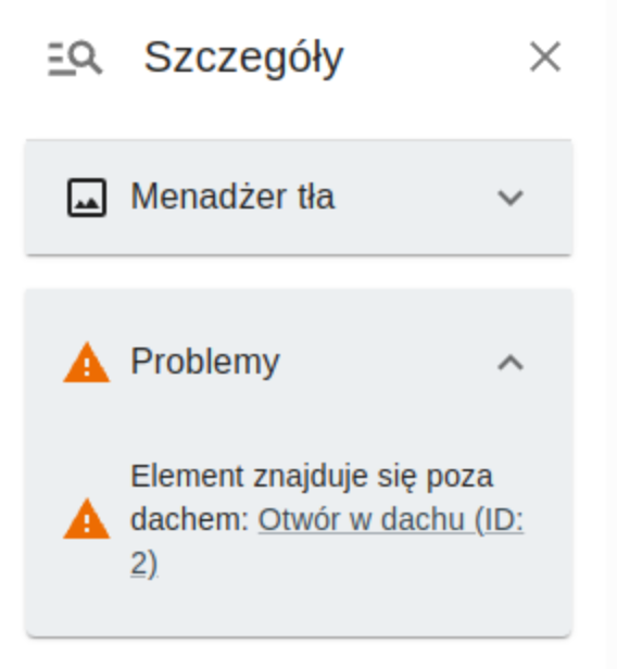 Panel szczegółów – lista problemów w projekcie dachu