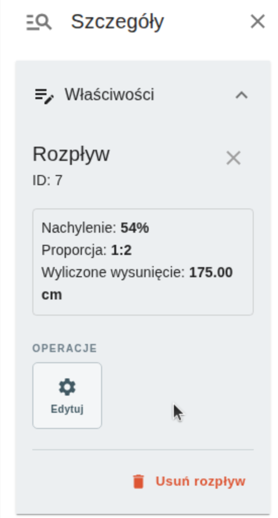 Panel szczegółów – właściwości rozpływu