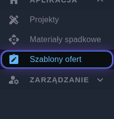 Menu boczne aplikacji - przejście do sekcji Oferty i szablonów ofert