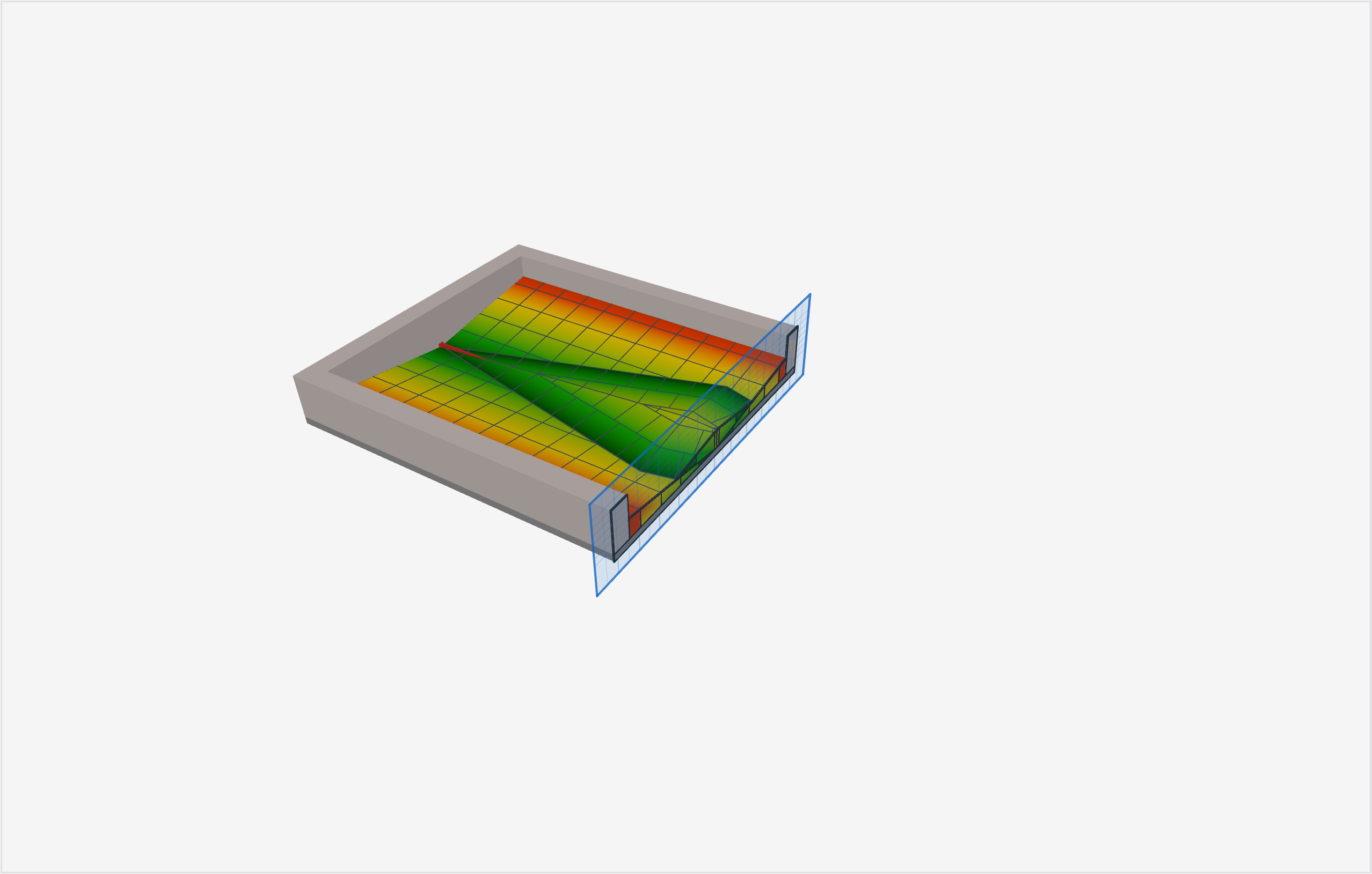 Przekrój modelu 3D dachu płaszczyzną pokazujący warstwy płyt