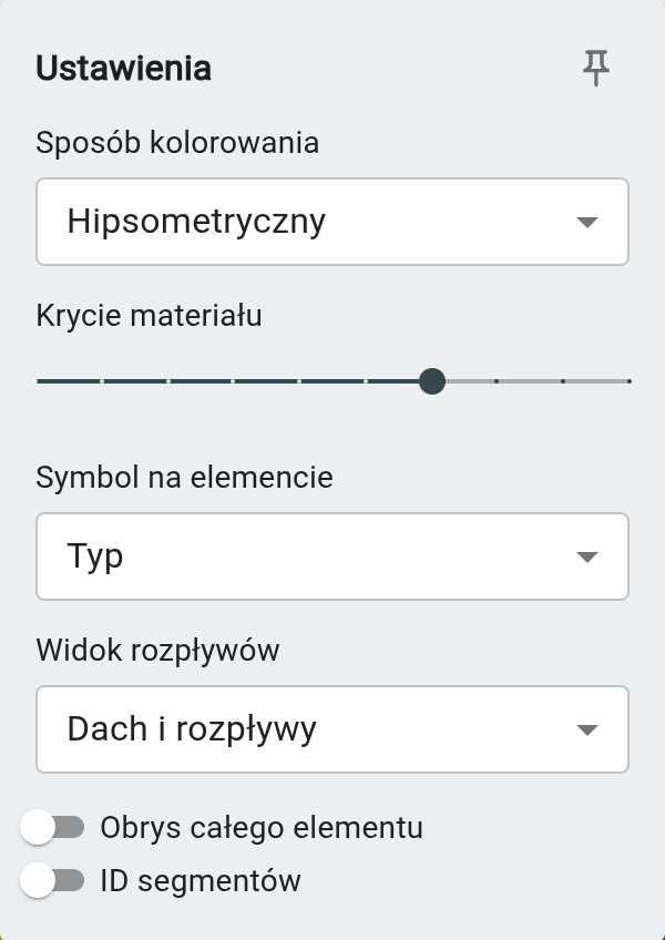 Panel ustawień podglądu pokrycia dachu