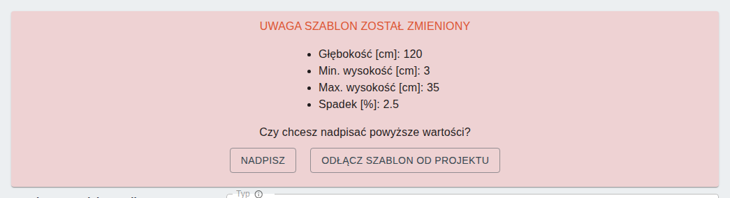 Monit o zmianie szablonu materiału spadkowego w projekcie ThermoPlan