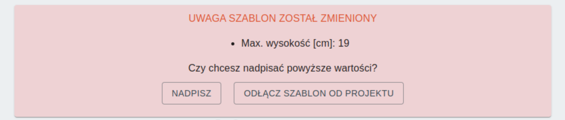 Monit o zmianie szablonu materiału spadkowego w projekcie ThermoPlan